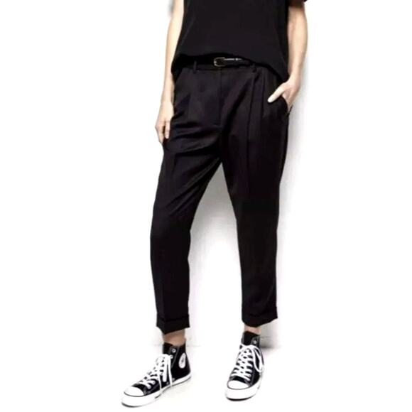 NEW! Nili Lotan 8 WOOL Dress Pants $495 High Rise Straight Leg Cropped Black - Picture 1 of 14